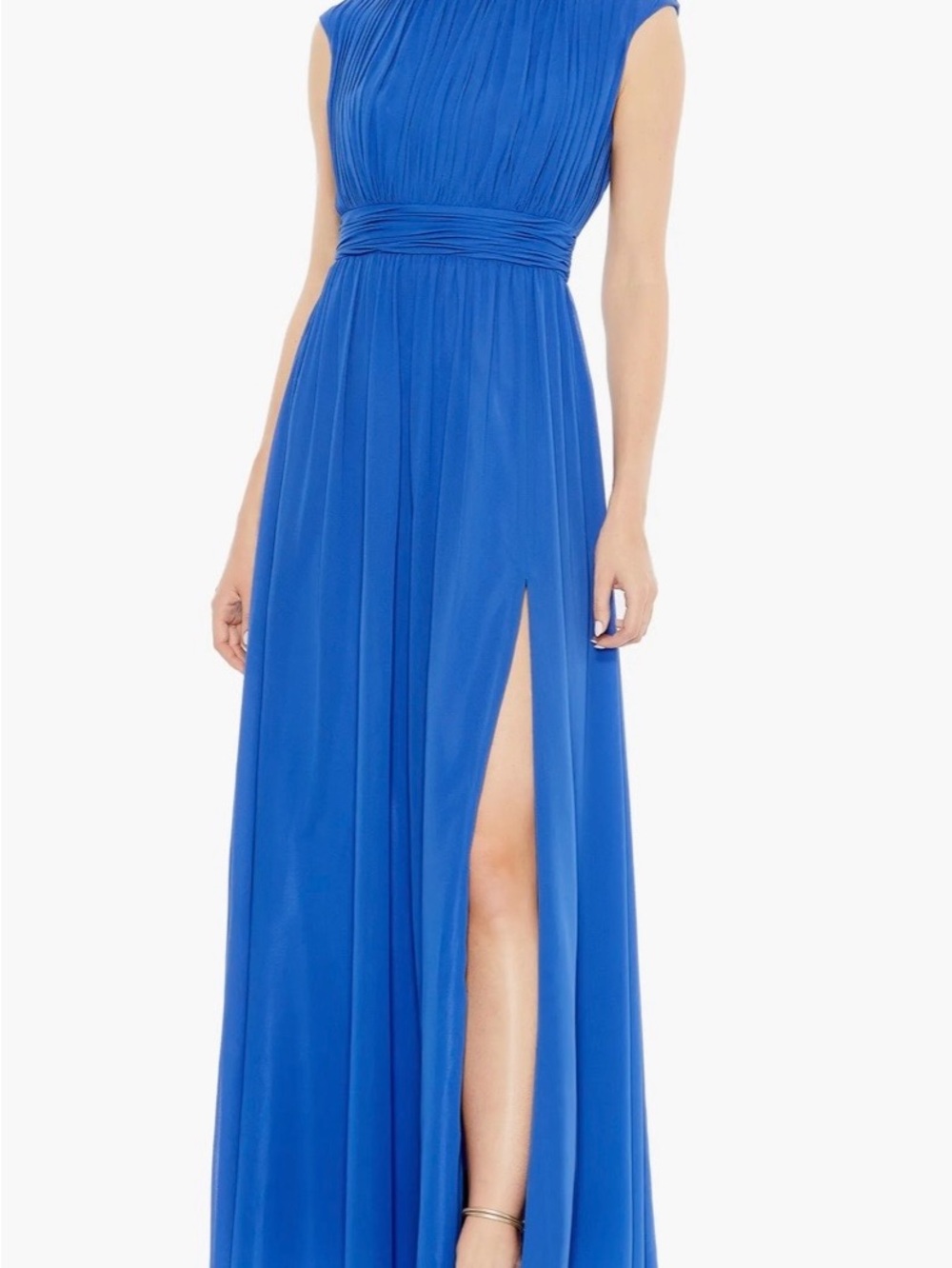 681. Mac Duggal 55863 Elegant Royal Blue Pleated Waist Maxi Dress
